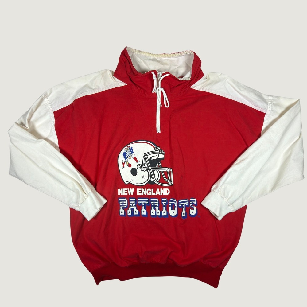 Vintage New England Patriots Hummer Sportswear 1/4 Zip Windbreaker Red White XL